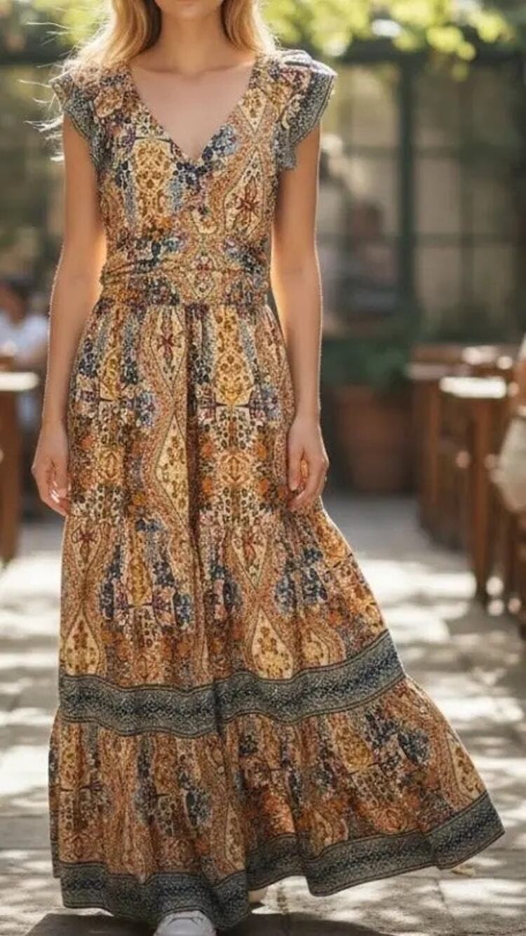 Caroline Constas Diamond Floral Print Smocked Maxi Dress NWT Size Small Boho